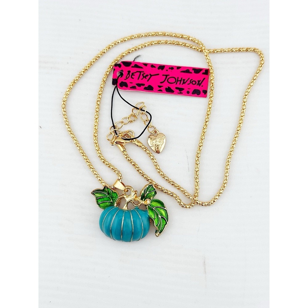 Betsey Johnson Halloween Turquoise Pumpkin Necklace NWTs